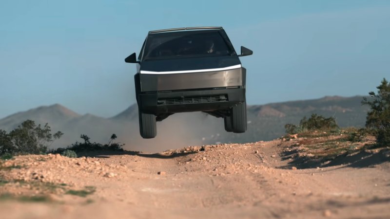 Tesla Cybertruck midair